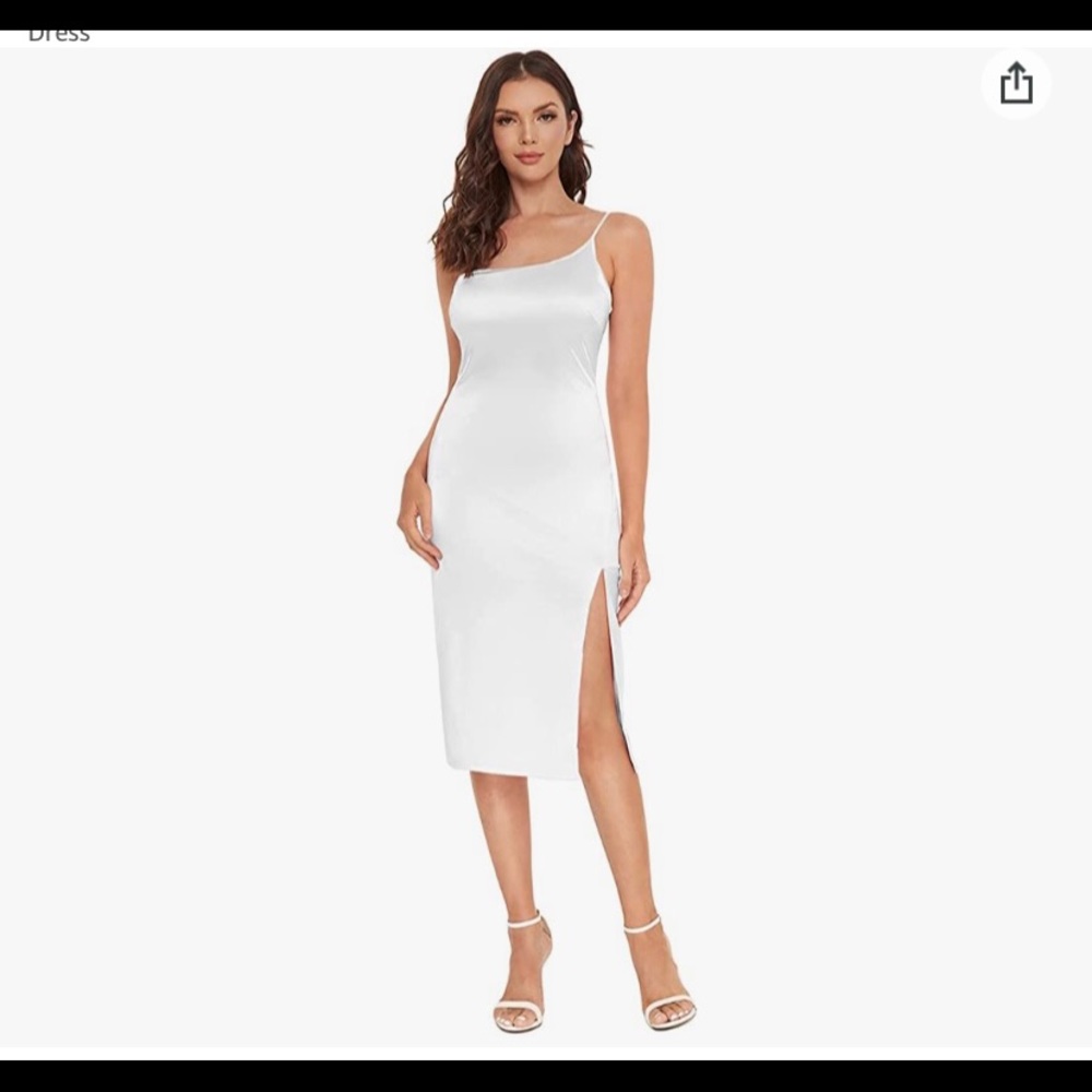 White silk midi dress